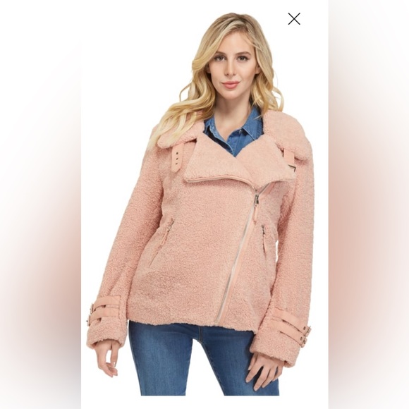 NWT GUESS✨GRETCHEN SHERPA MOTO COAT-Med - Picture 2 of 6